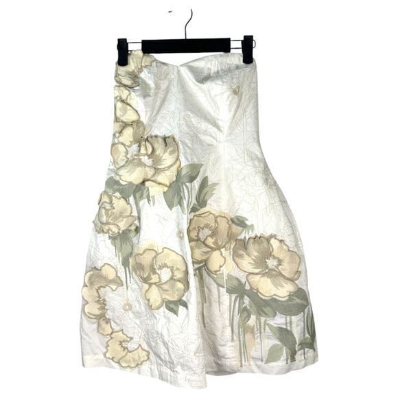 By Anthropologie Strapless Floral Applique Mini Dress Sweetheart Cream Medium - Picture 5 of 8